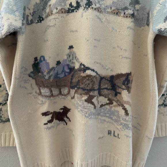 Ralph Lauren Vintage Sweater Sled Dog Scene Hooded Country Lambswool Hanknit 1X - Picture 7 of 11